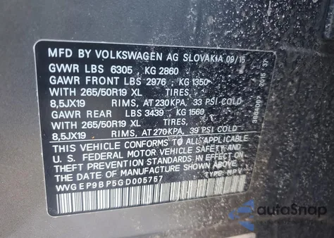 2016 Volkswagen Touareg Tdi z USA, uszkodzony, nr VIN WVGEP9BP5GD005757